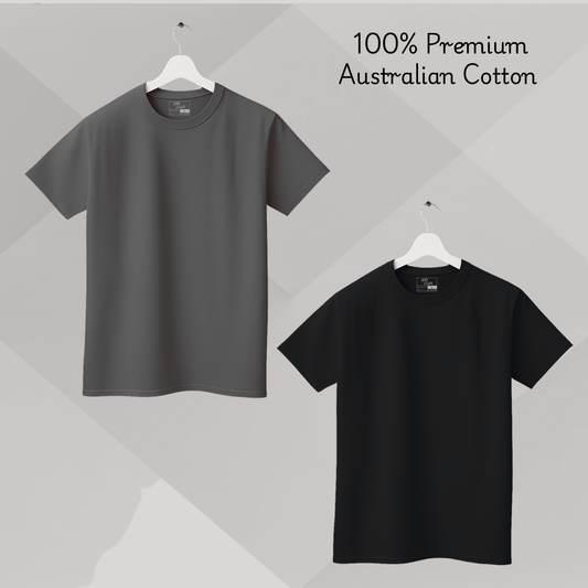 Men's Solid T-shirt-100% Australian Cotton (220 GSM) - Black & Charcoal