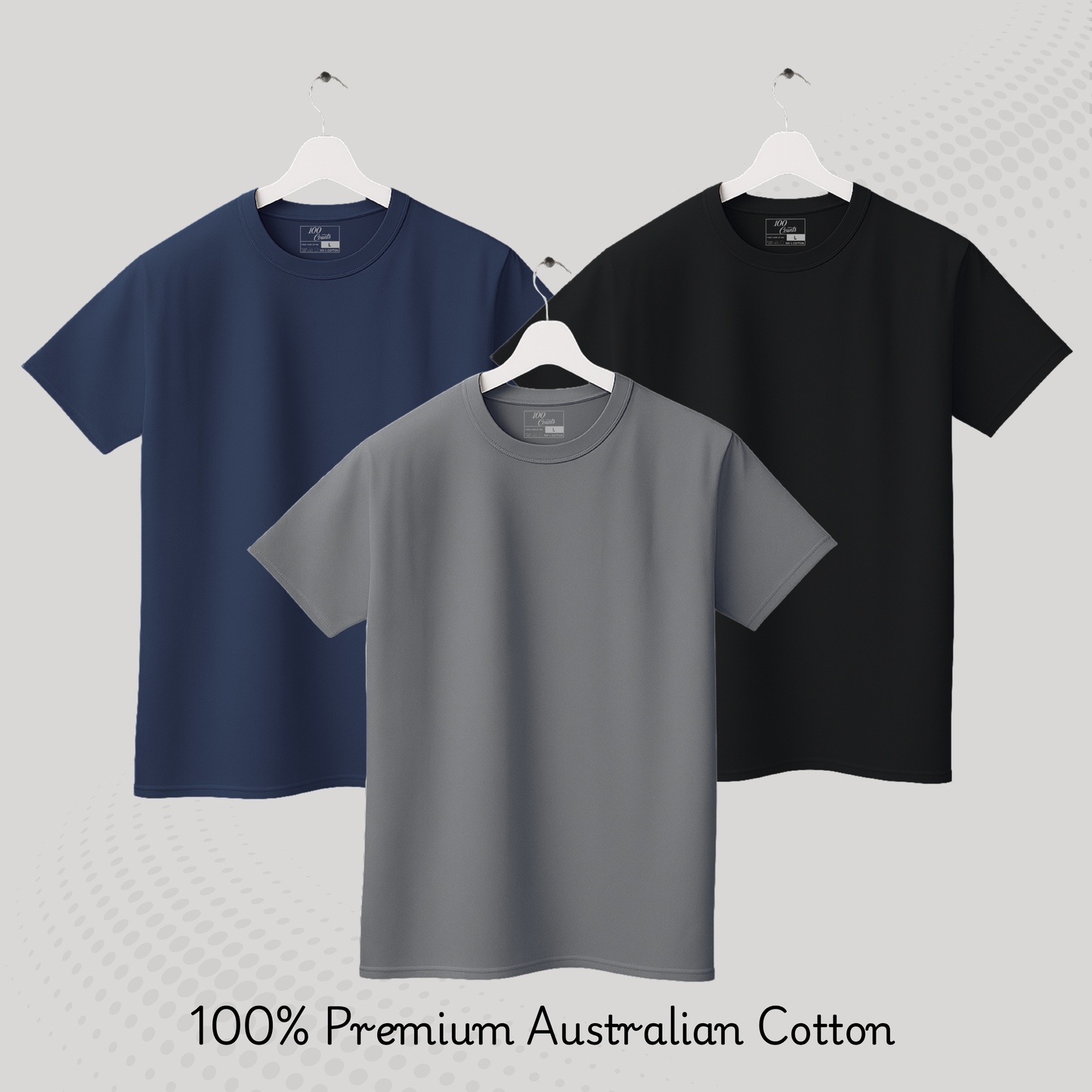 Men's Solid T-shirt-100% Australian Cotton (220 GSM) - Black, Grey & Navy