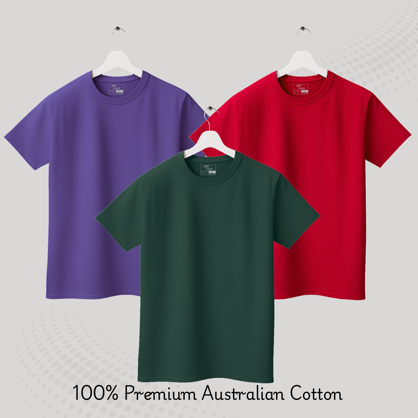 Men's Solid T-shirt-100% Australian Cotton (220 GSM) - Red, Pine Green & Violet