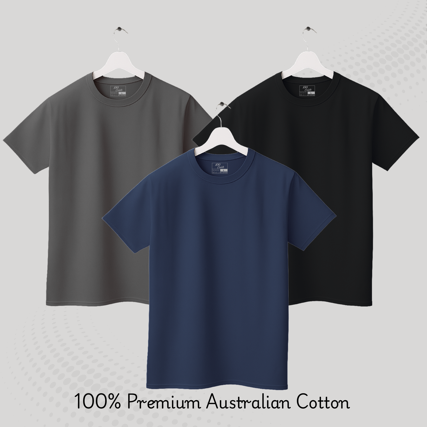 Men's Solid T-shirt-100% Australian Cotton (220 GSM) - Black, Charcoal & Navy