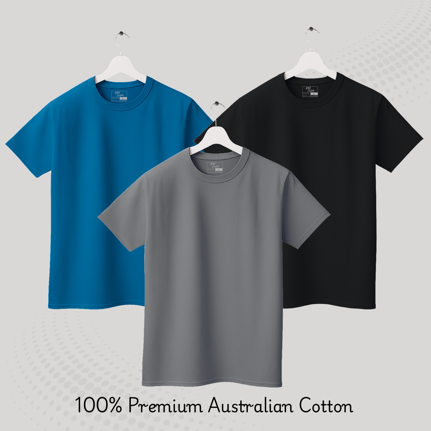 Men's Solid T-shirt-100% Australian Cotton (220 GSM) - Black, Hydro & Charcoal
