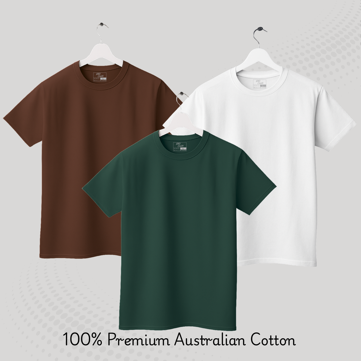 Men's Solid T-shirt-100% Australian Cotton (220 GSM) - White, Pine Green & Chocolate