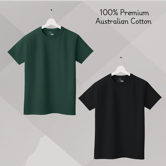 Men's Solid T-shirt-100% Australian Cotton (220 GSM) - Black & Pine Green