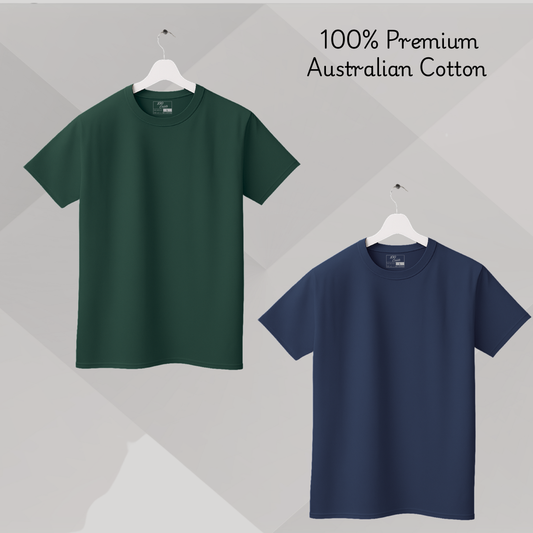 Men's Solid T-shirt-100% Australian Cotton (220 GSM) - Navy & Pine Green