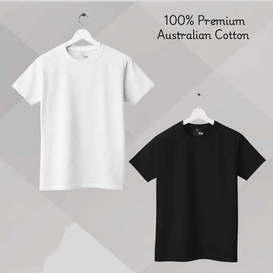 Men's Solid T-shirt-100% Australian Cotton (220 GSM) - Black & White