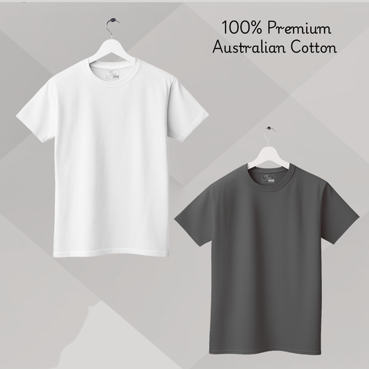 Men's Solid T-shirt-100% Australian Cotton (220 GSM) - White & Charcoal