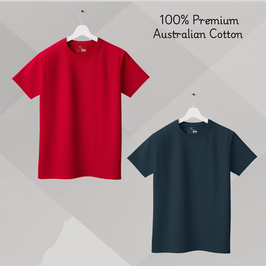 Men's Solid T-shirt-100% Australian Cotton (220 GSM) - Red & Indigo