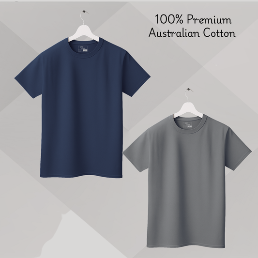 Men's Solid T-shirt-100% Australian Cotton (220 GSM) - Grey & Nevy