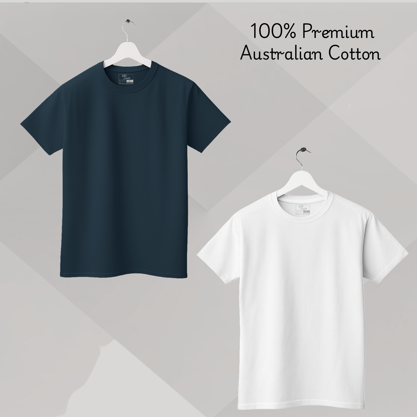 Men's Solid T-shirt-100% Australian Cotton (220 GSM) - White & Navy