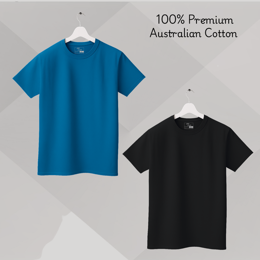Men's Solid T-shirt-100% Australian Cotton (220 GSM) - Black & Hydro