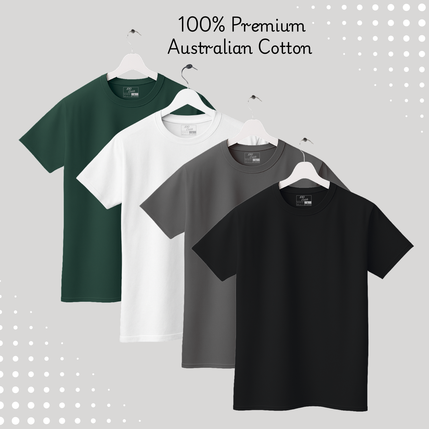 Men's Solid T-shirt-100% Australian Cotton (220 GSM) - Black, White, Charcoal & Pine Green