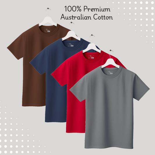Men's Solid T-shirt-100% Australian Cotton (220 GSM) - Charcoal, Red, Navy, Chocolate