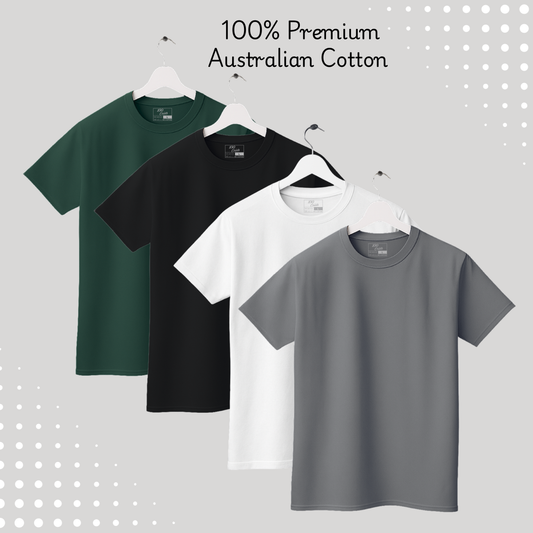 Men's Solid T-shirt-100% Australian Cotton (220 GSM) - Black, White, Charcoal, Pine Green