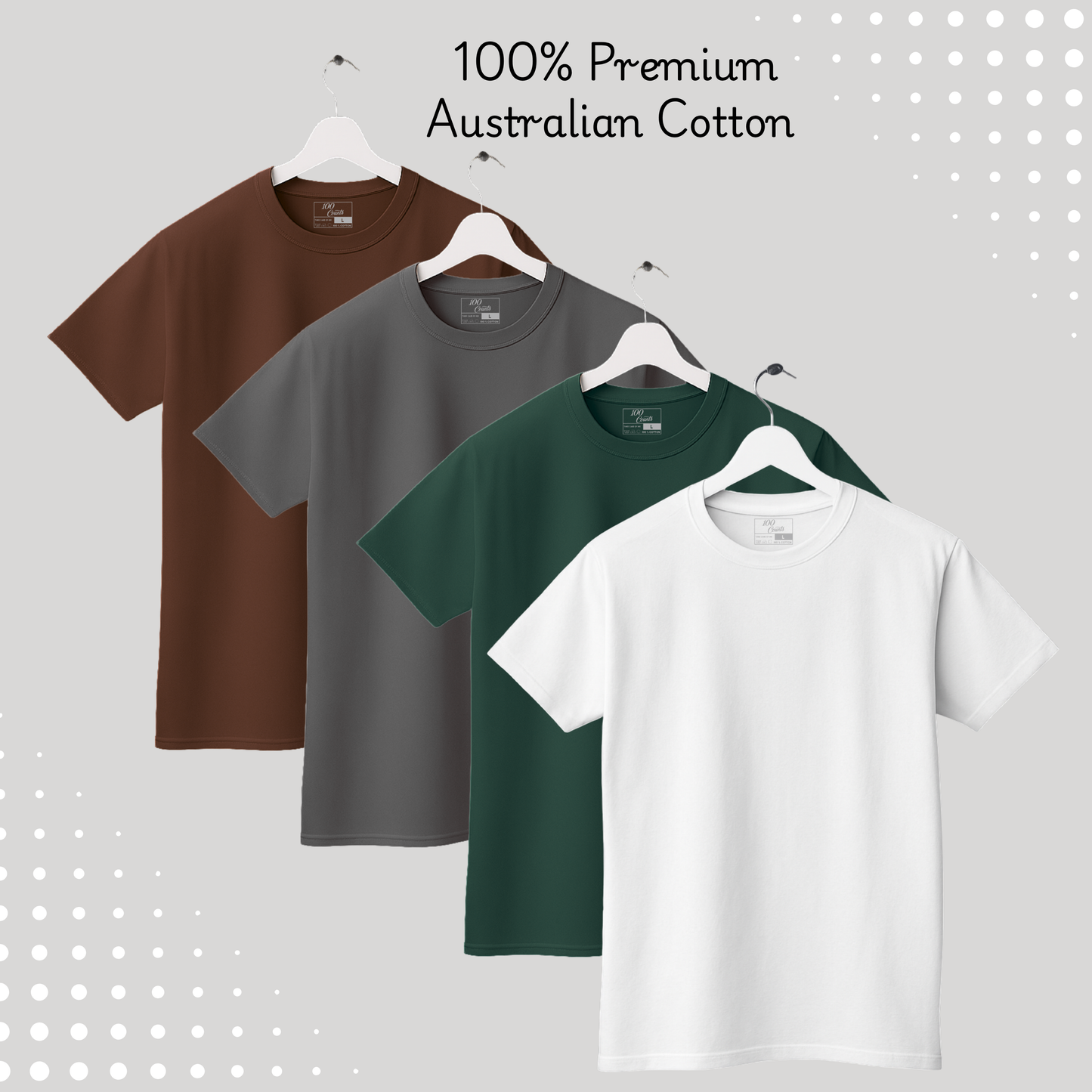 Men's Solid T-shirt-100% Australian Cotton (220 GSM) - White, Pine Green, Charcoal, Chocolate