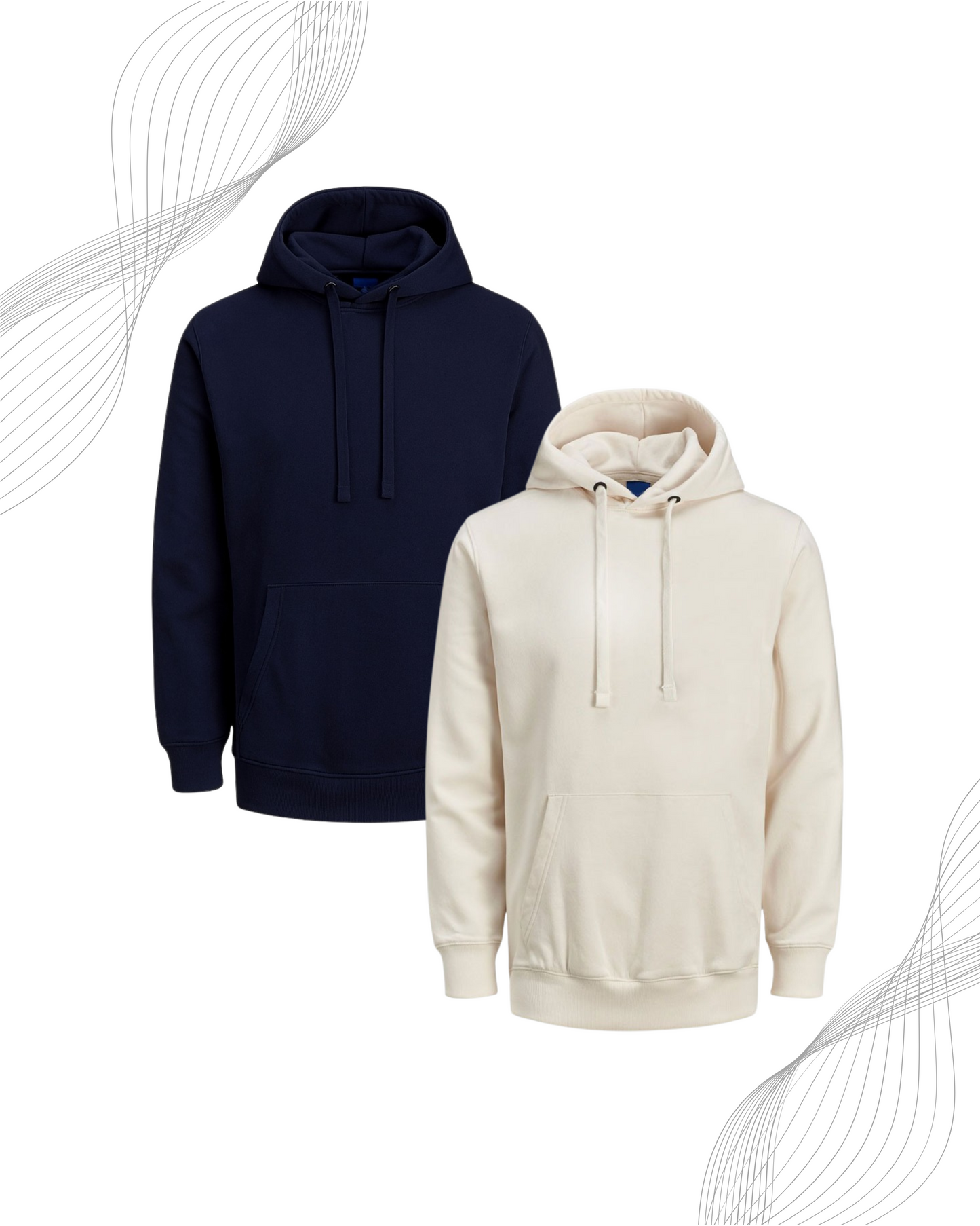 Solid Hoodies- Cream & Navy (320 GSM)