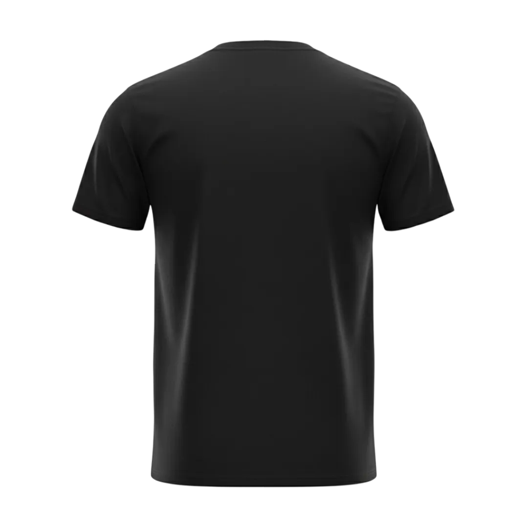 Back view of a blank Black 220GSM half sleeve t-shirt made of 100% Australian Combed Cotton.