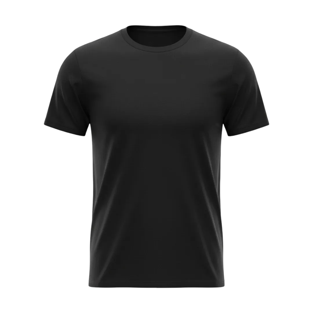 Front view of a blank Black 220GSM half sleeve t-shirt made of 100% Australian Combed Cotton.