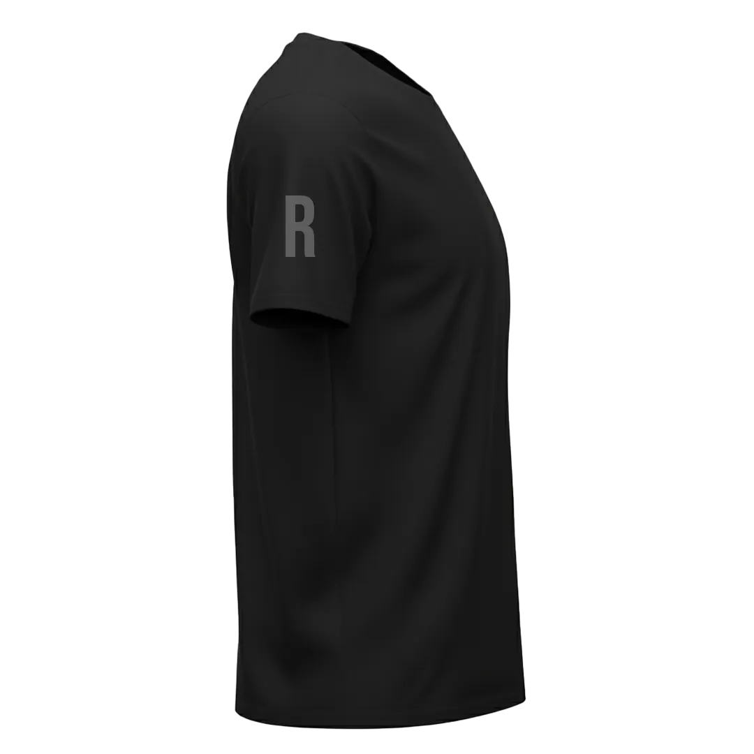 Right Sleeve view of a blank Black 220GSM half sleeve t-shirt made of 100% Australian Combed Cotton.