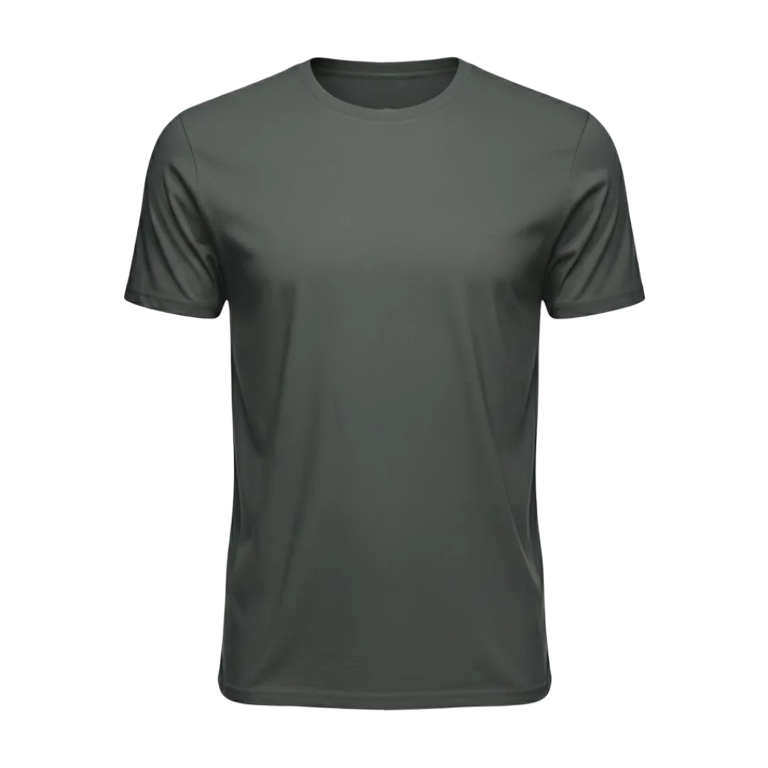 Front view of a blank Charcoal 220GSM half sleeve t-shirt made of 100% Australian Combed Cotton.