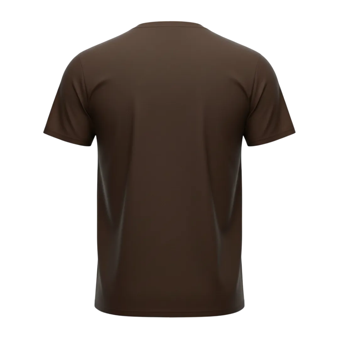 Back view of a blank Dark Chocolate 220GSM half sleeve t-shirt made of 100% Australian Combed Cotton.