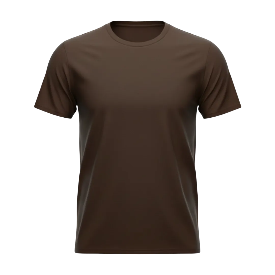 Front view of a blank Dark Chocolate 220GSM half sleeve t-shirt made of 100% Australian Combed Cotton.
