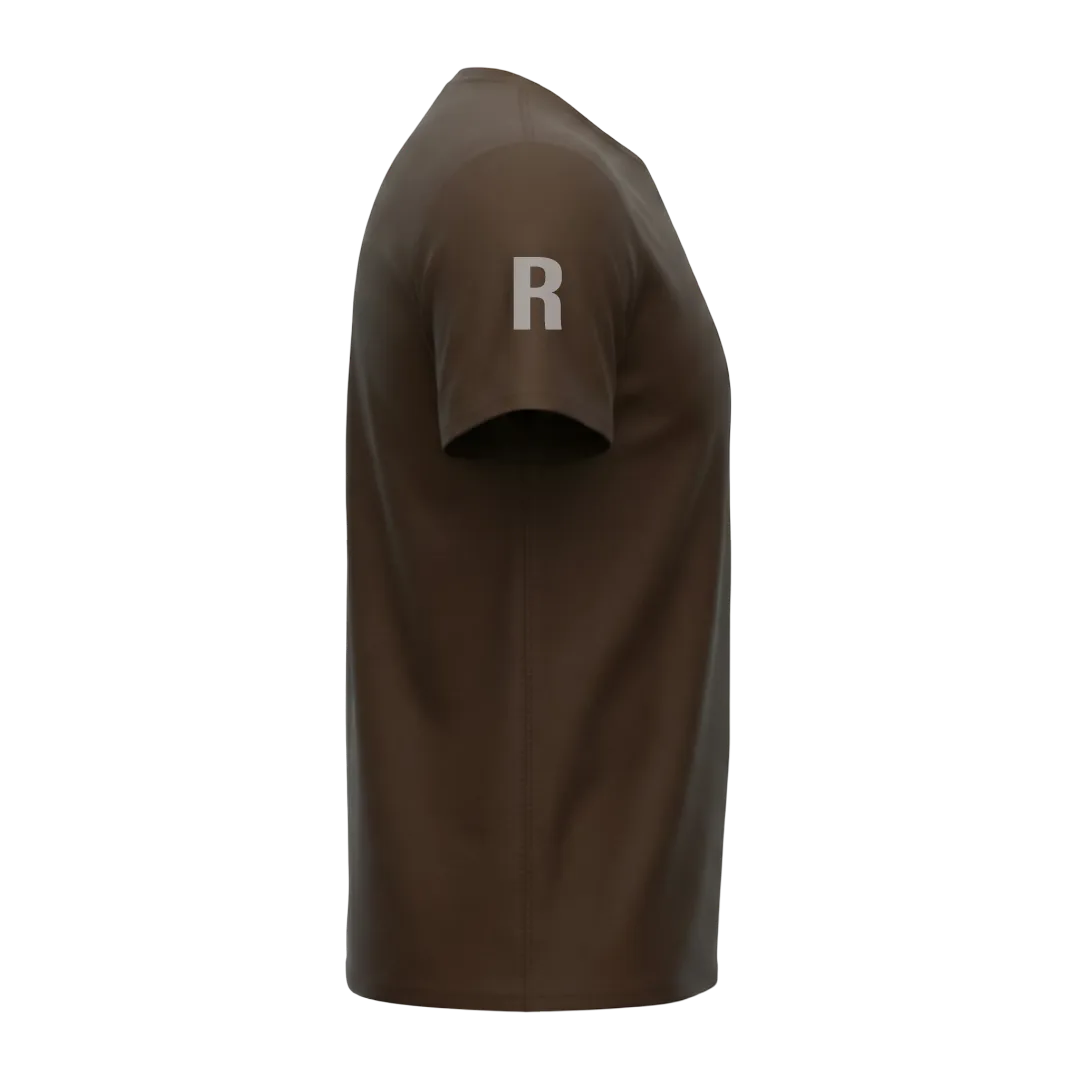 Right Sleeve view of a blank Dark Chocolate 220GSM half sleeve t-shirt made of 100% Australian Combed Cotton.