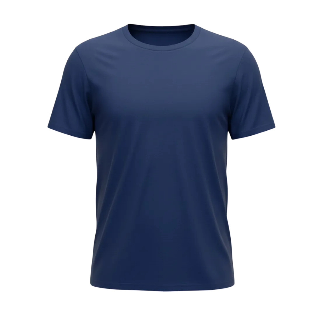 Front view of a blank Indigo 220GSM half sleeve t-shirt made of 100% Australian Combed Cotton.