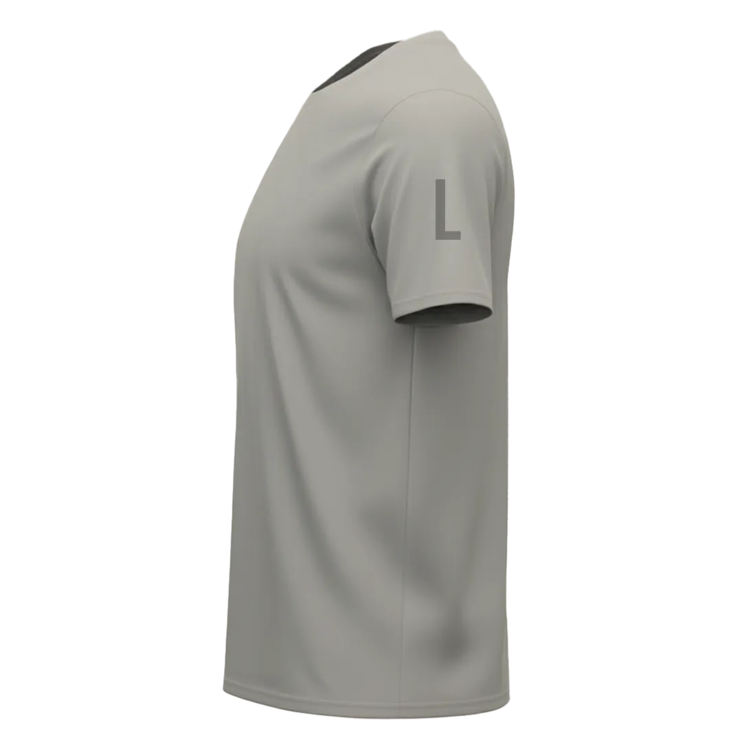 Left Sleeve view of a blank Light Grey 220GSM half sleeve t-shirt made of 100% Australian Combed Cotton.